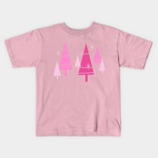 Retro Christmas Trees Pink - Mid Century Modern Black Kids T-Shirt